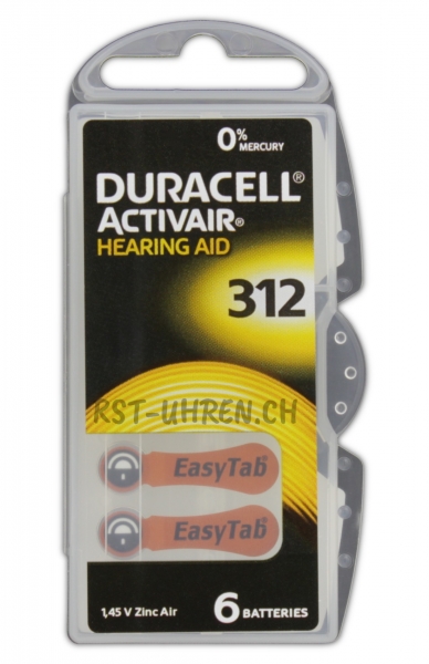 Eine Packung mit Duracell Activair 312 Hörgerätebatterien